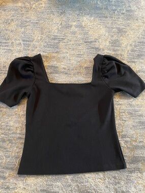 Club Monaco Black Square-Neck Puff Sleeve Top